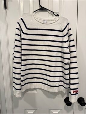 Parke x Target White Roll Neck Sweater with Navy Stripes NWT